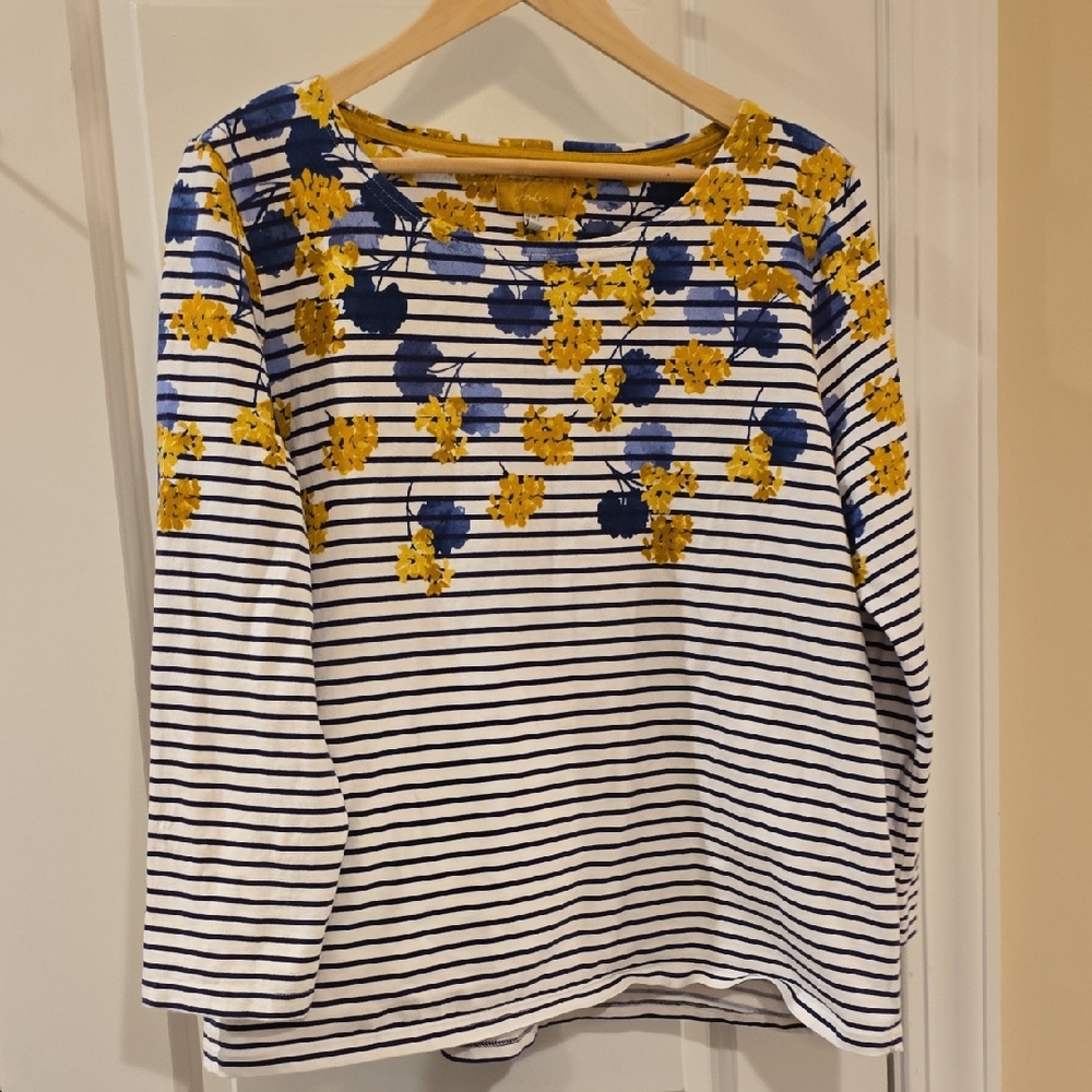 Joules Navy and Yellow Floral Stripe Harbour Top